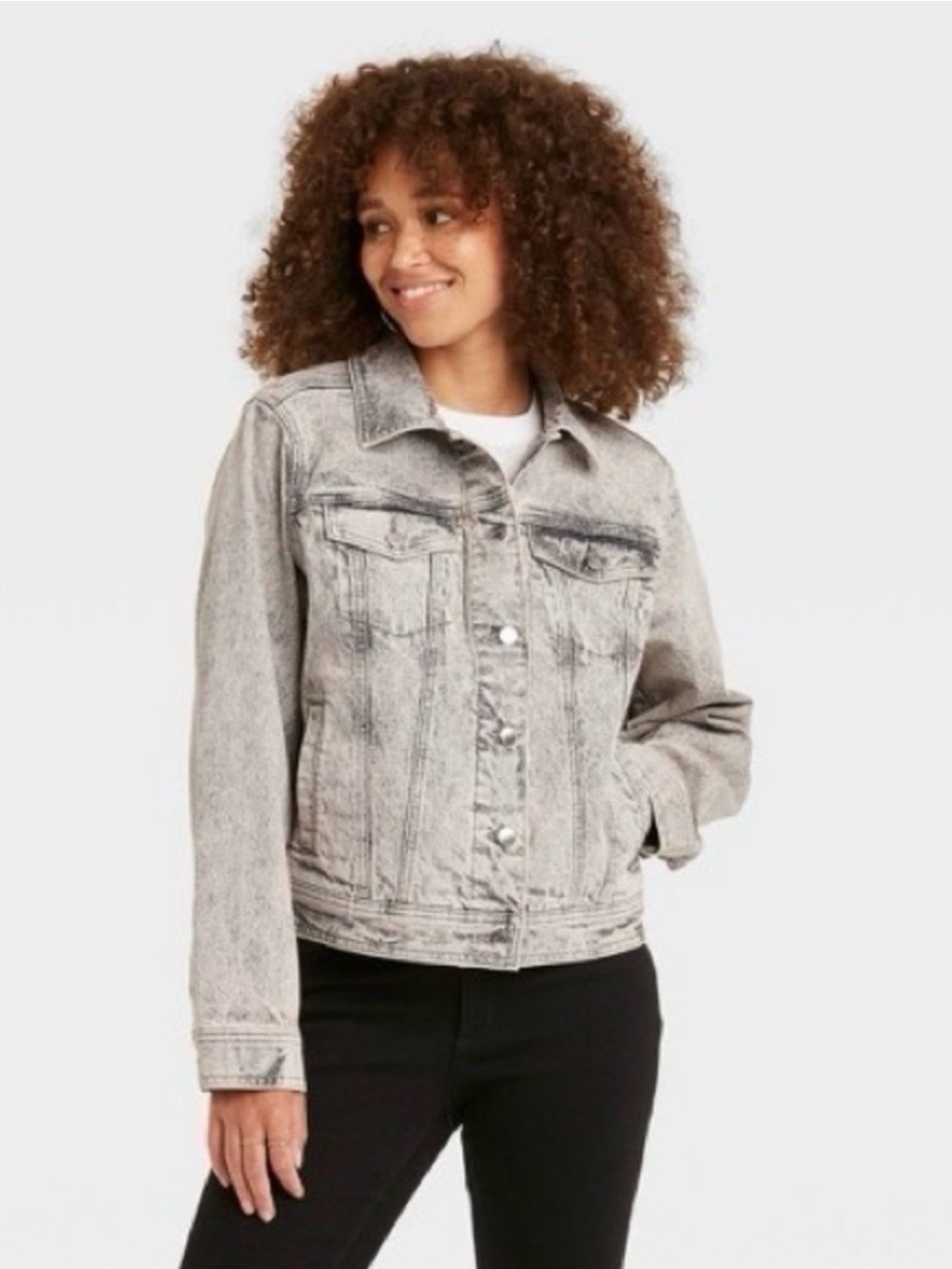 Universal Thread Light Gray Acid Wash Jean Trucker Jacket Bleached Demin Size XS